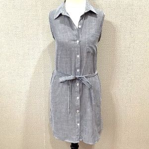 Passport Blue & White Striped Sleeveless Shirt-Dress with Belt